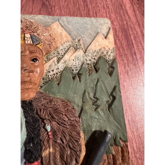 🖼️ Native American 3D Ceramic Wall Art – Warrior with Headdress & Tomahawk - Picture 8 of 13